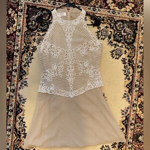 Vintage JKara White and Tan Beaded Dress